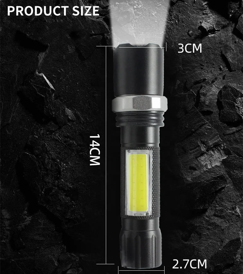 Portable Pocket  Flash light Rechargeable Aluminum Waterproof Zoomable  Mini Led Torch Lights for Camping