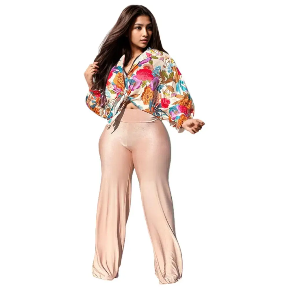 C0804TA18 Autumn Trendy Sexy V Neck Lace Up Floral Print Shirts & Blouses Women Sehe Fashion