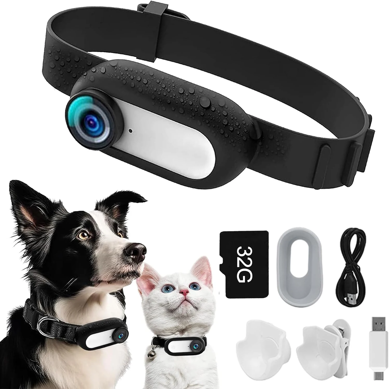 Built-in 32GB Card White Color Sport Action Camera With Fisheye LCD Vlog Video Cam Voice Recorder For Pet Cat and Bike Motorbike