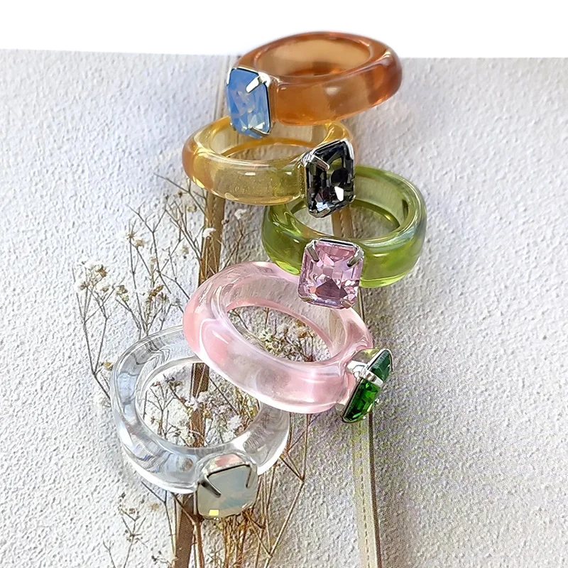 Transparent Resin Candy Color Acrylic Rings Set Knuckle Stacking Gemstone Crystal Kids Boho Rings Jewelry for Women