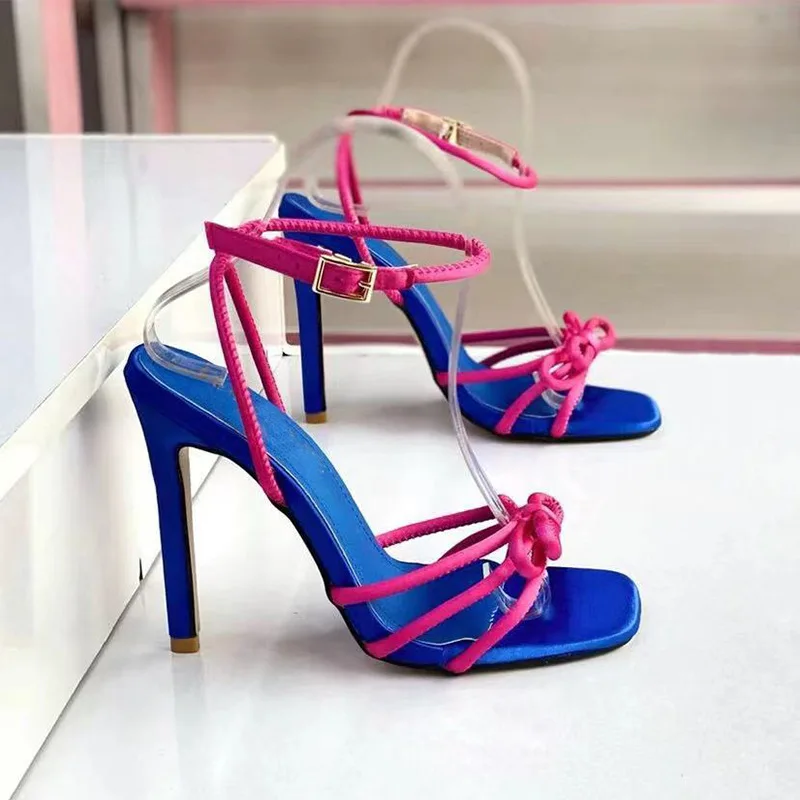 New arrival fashion sexy bow hollow out stiletto high heels outdoor square toe plus size sandals elegant party women pumps