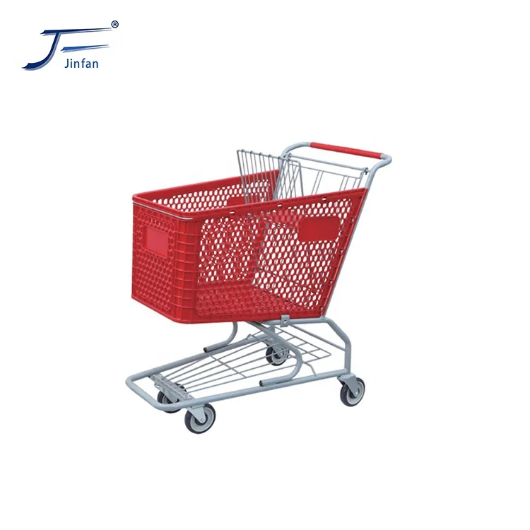 Supermarket Store Plastic  Shopping Trolley Mobile Grocery Shopping Cart The Best 125 Liters Plastic Parts Anti-uv Unfolding
