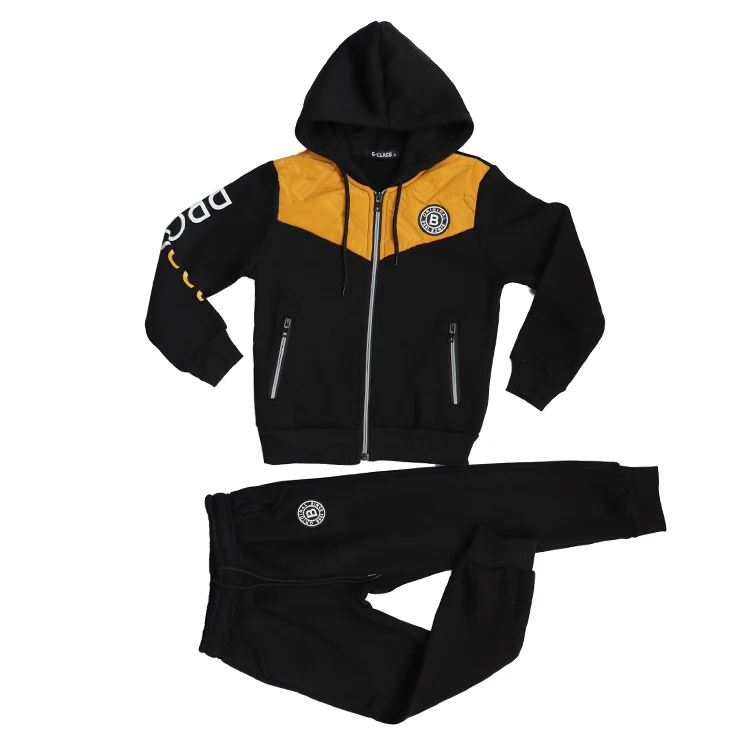 Готово к отправке, цена по прейскуранту завода-изготовителя 2020 новый дизайн сплошного цвета с застежкой-молнией толстовка с капюшоном комплект из 2 частей изготовленным на заказ логосом Мальчик Дети slim fit в стиле пэчворк набор тренировочных костюмов