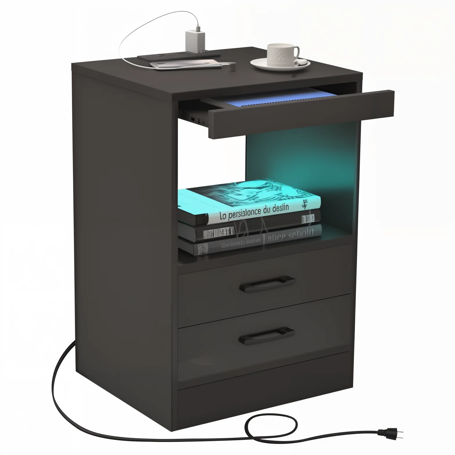 Modern Luxury Wireless Charging Nightstand Smart Bedside Table with Storage Speaker Wooden Metal Night Stand Bedroom Dining Hall
