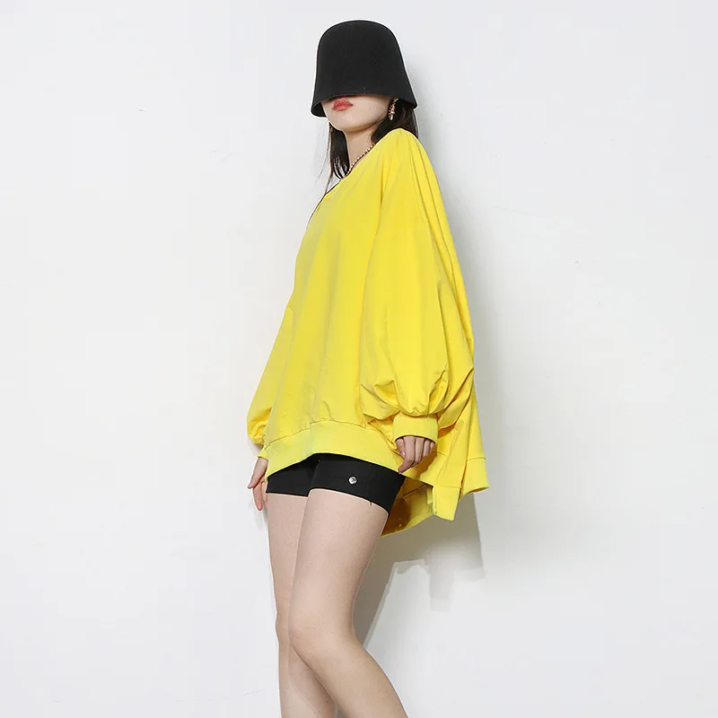 Loose Hoody Women Casual Cropped Split Hoodies Oversized Pullover Tops Shirt Oversized Fitness T Shirt Girls Sweatshirt
