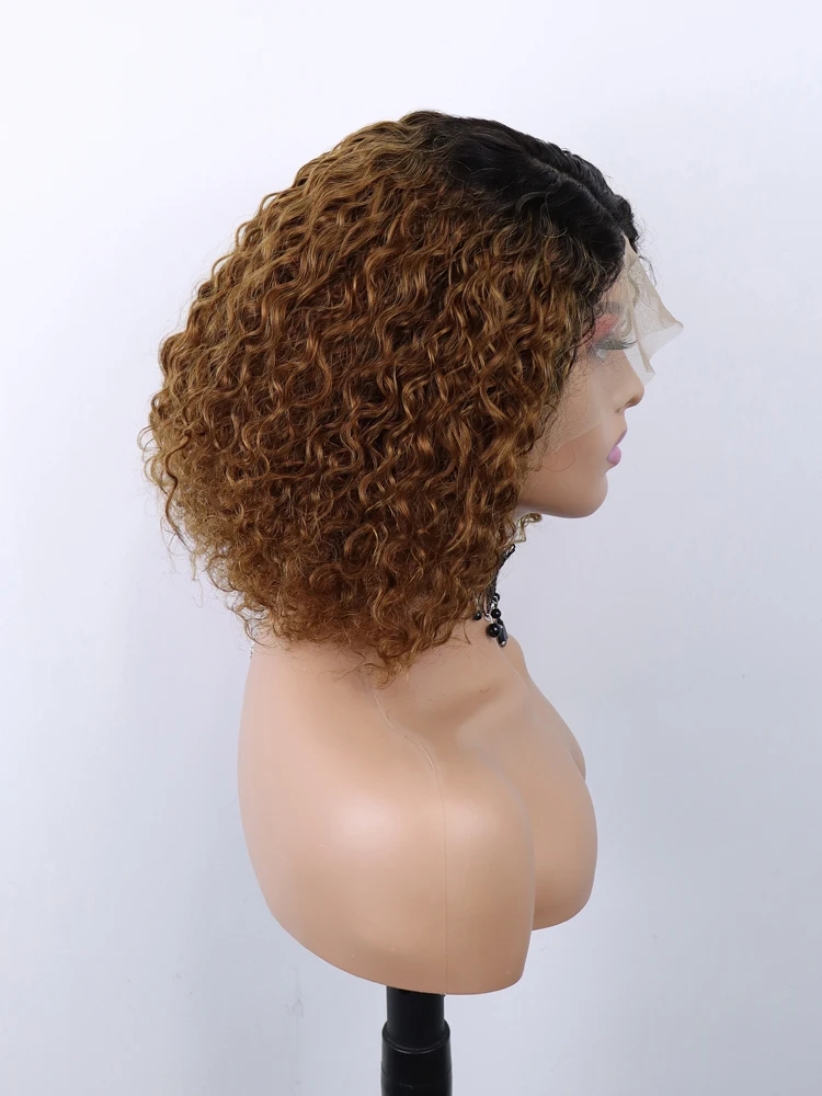 100% Human Female Patches Women Hair Wigs Ombre Lace Front Wig Deep Loose Kinky Bone Wig