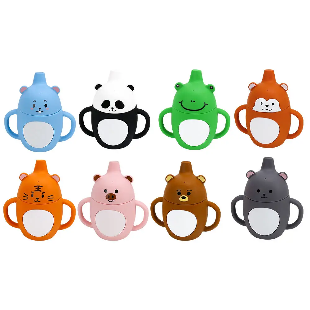 Wholesale Baby Silicon Cups Animal Shape BPA Free Food Grade Portable Leak Proof Bottle Baby Sippy Cup Kid Cups