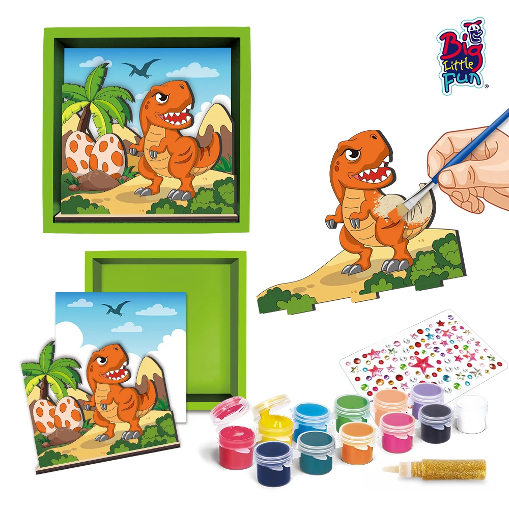 Hot Selling Product 2024 Diy Painting Toys Age 6+ Unisex Art And Craft Kit For Kid dinosaur 3d Wood Frame For Home&School