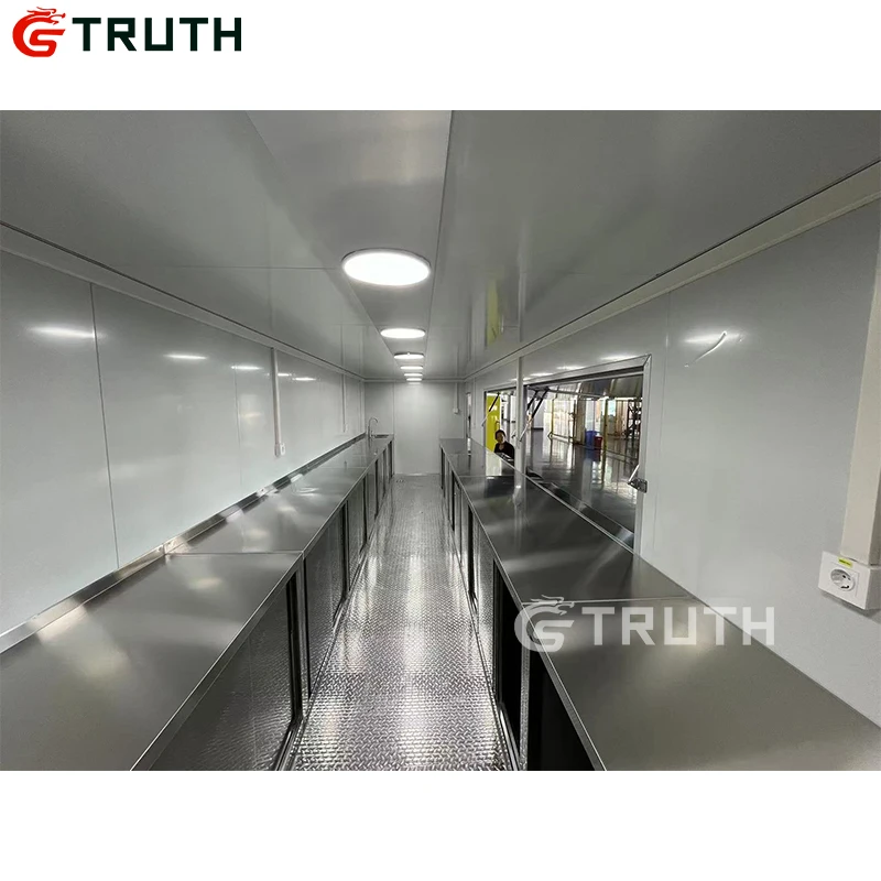Standard Multifunction Big Capacity Food Trailers Mobile Food Truck With Full Kitchen Equipments Equipped with a mobile toilet