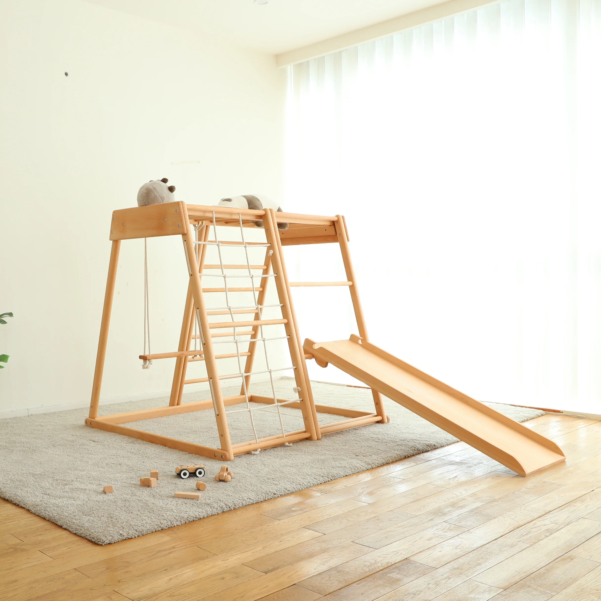 Toddler Activity Climber Kids Indoor Wood Climbing Frame Slide with Ramp