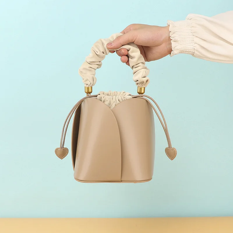 Customized Designer Luxury Flower Petal Bucket Bag Genuine Cowhide Leather Shoulder Handbags