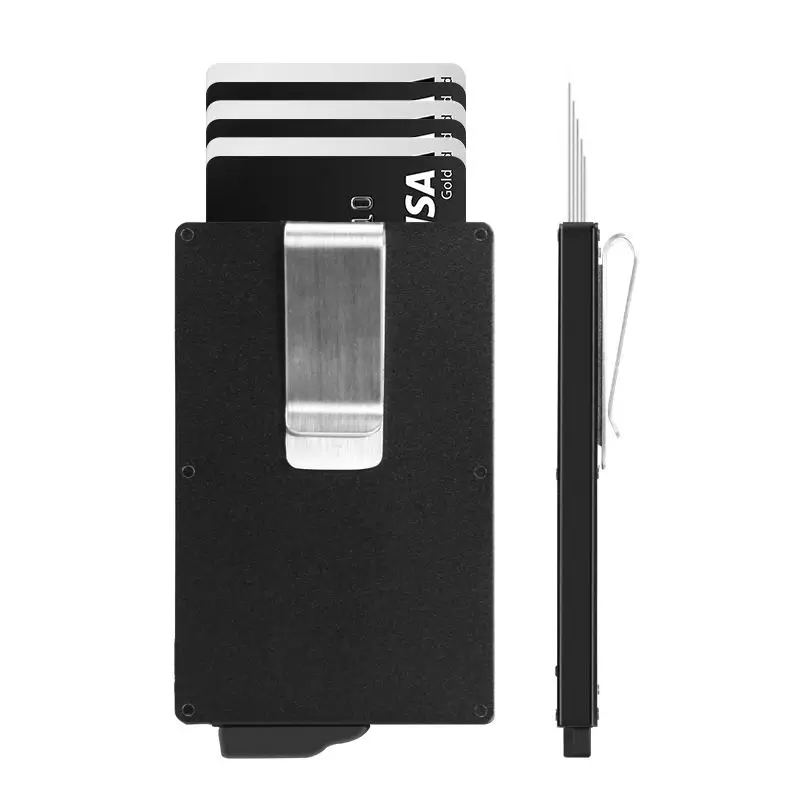 New Design Custom Logo Aluminum Metal Automatic Pop Up Slim Wallet Rfid Credit Card Holder With Money Clip