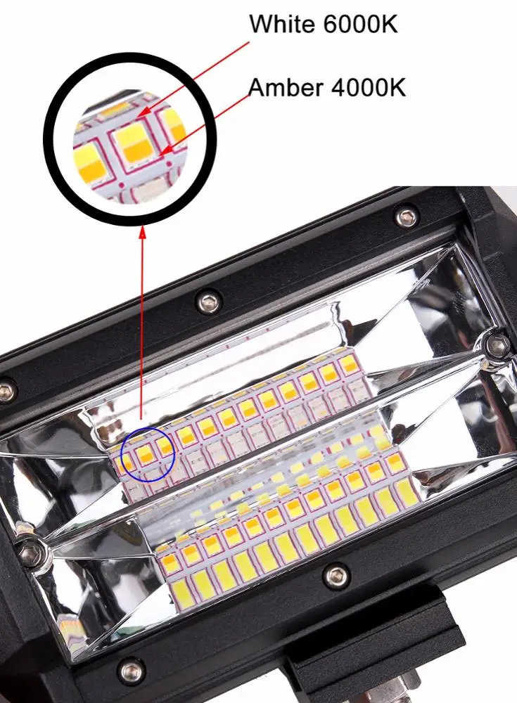 5 дюймов 72 Вт белый + желтый 3000K 6000K Led рабочий свет противотуманные светодиодные панели для внедорожников грузовиков ATV 4x4 4D луч в дополнительном освещении