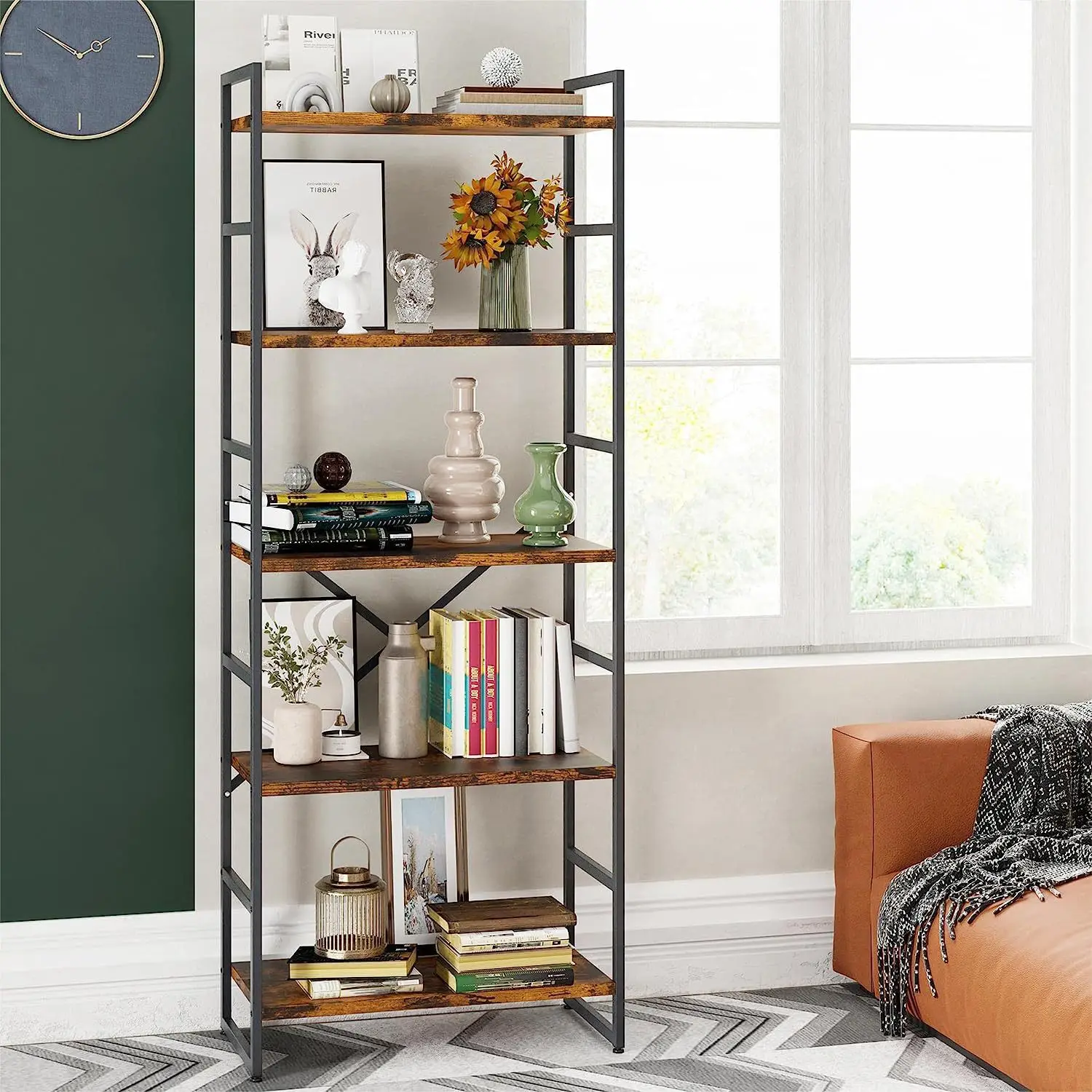 Vintage Freestanding Wooden Corner Bookshelf Bookcase for Living Room