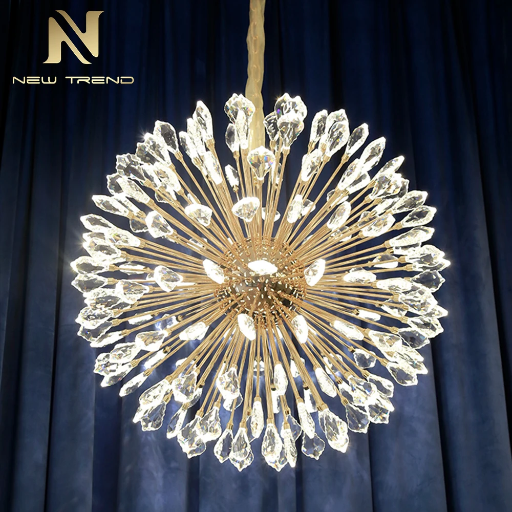 New Arrival Indoor Decoration Villa Hall Hotel Lobby Staircase Crystal LED Chandelier Pendant Light