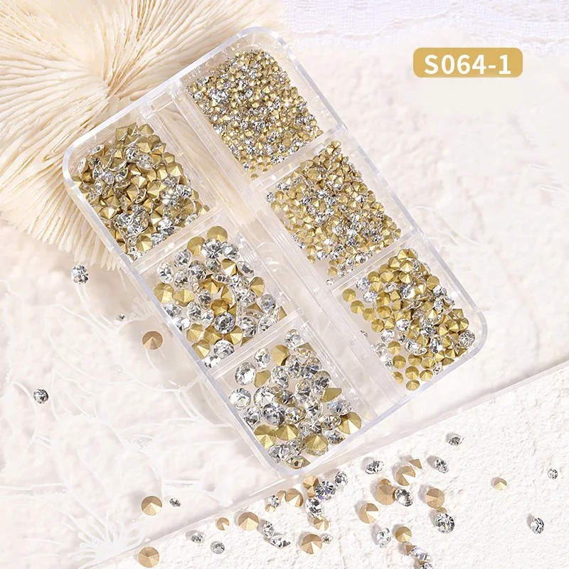 1000pcs/box  Shiny Golden Sharp Point Bottom Glass Small Size AB Clear Nail Rhinestone Accessories for DIY Manicure Decoration