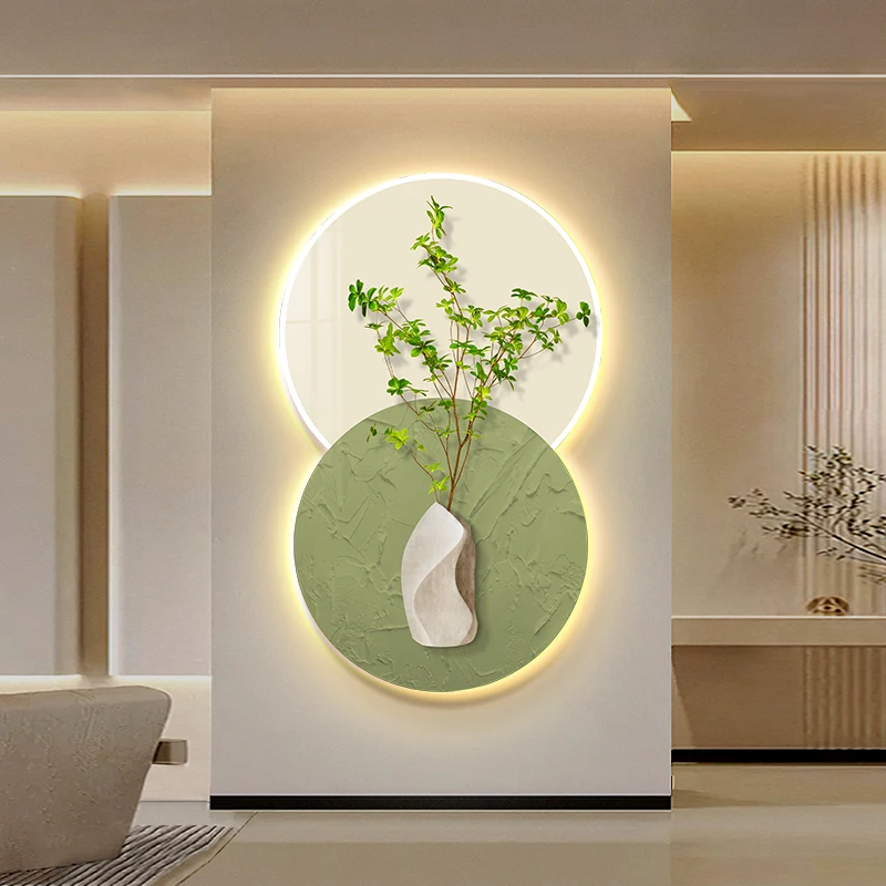 custom vase flower landscape crystal porcelain modern glass wall painting with led for home decor living room