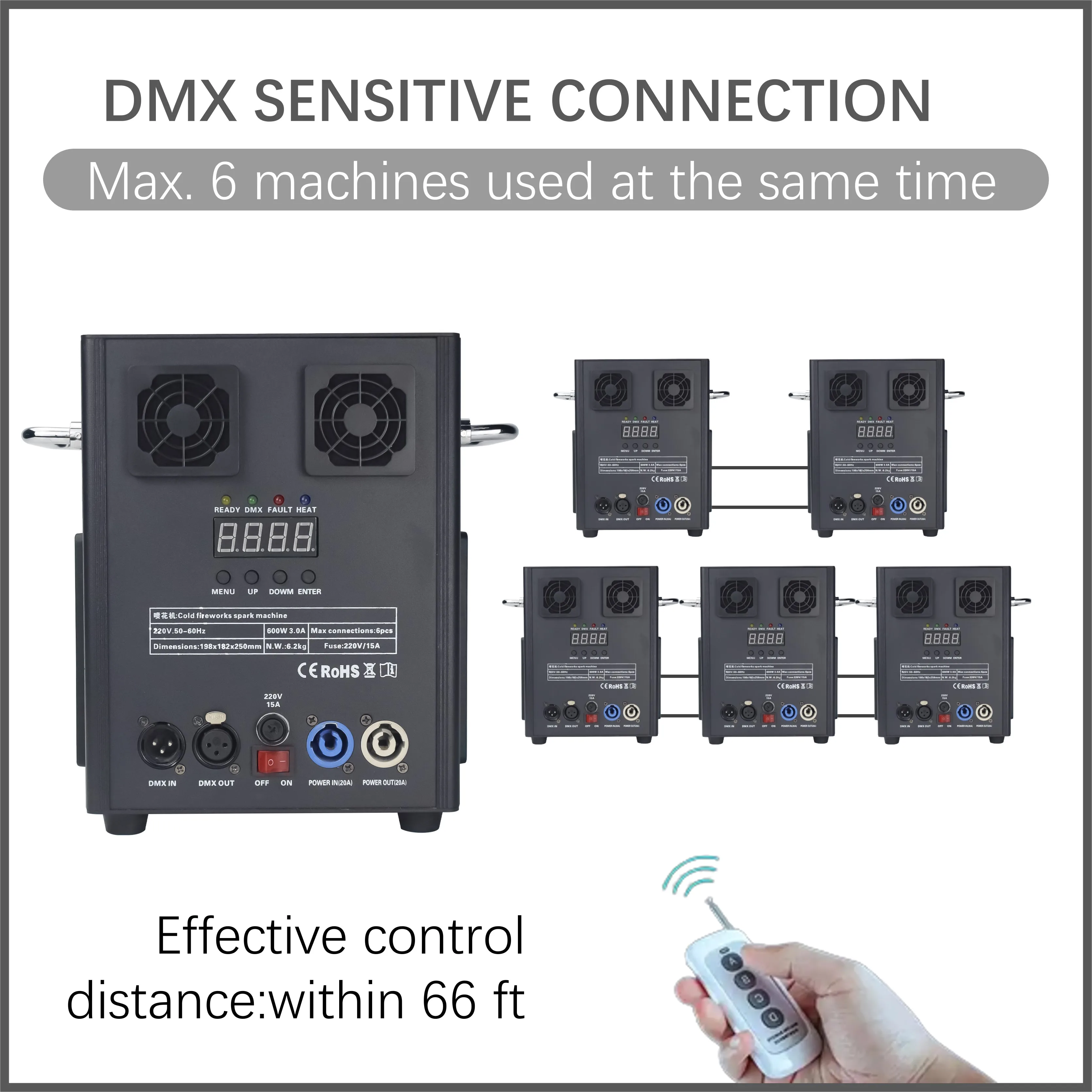 Электронный аппарат для холодного огня Pyro Spark спарклера свадьбы мероприятия Dmx512 600 Вт с беспроводным пультом дистанционного