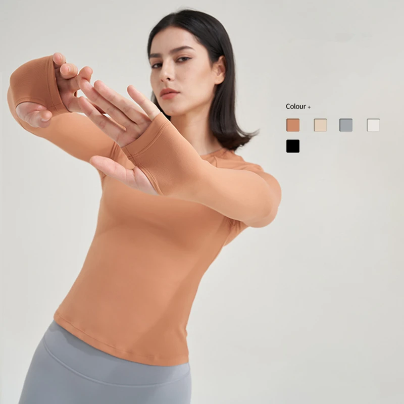Fall Fitness Yoga Clothes Women Long Sleeve Sportswear Nude Sports Running Shirt Athletic Gym Workout Tops Wear With Thumb Holes