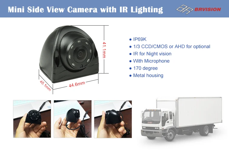 Bus Truck Reversing Aid Side View Camera Waterproof IP69K Night Vision Rear View Camera Wide angle Backup Camera