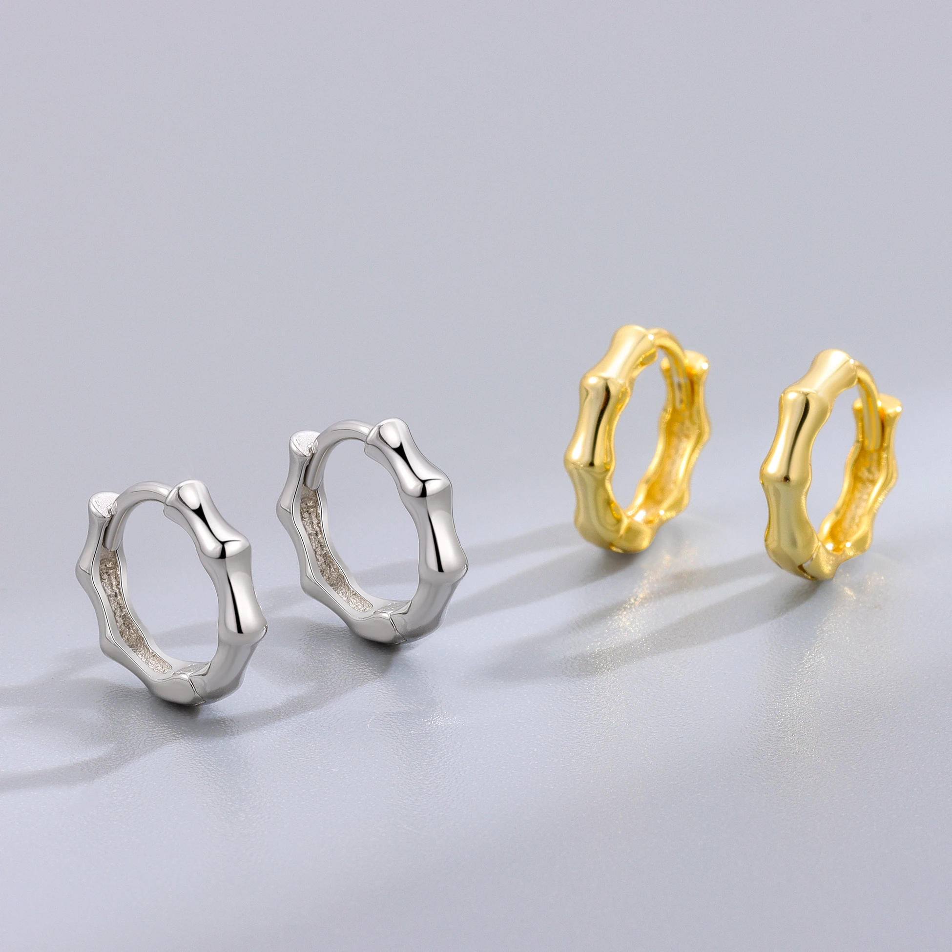 925 Sterling Silver Bamboo Joint Huggie Earrings Trendy Minimalist Personality Small Hoop Earrings Gold Plated For Women