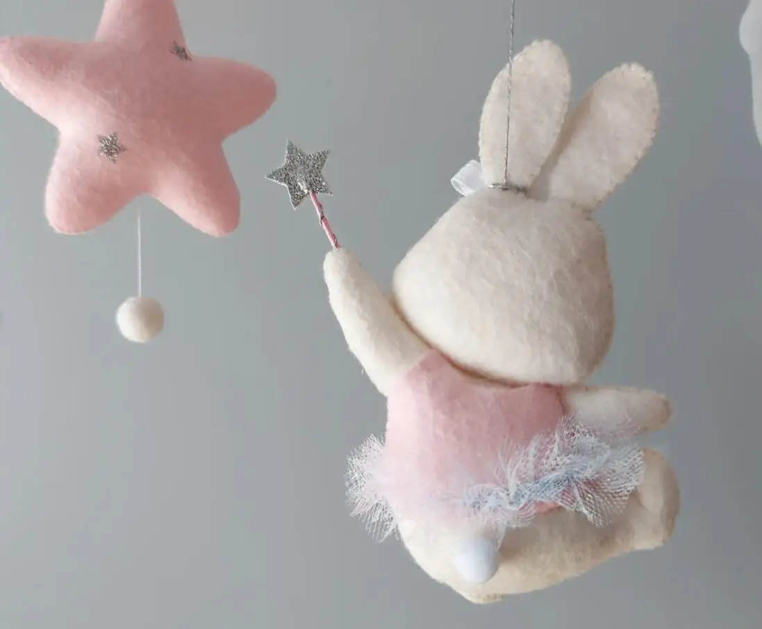 Фэнтезийная игрушка для маленьких девочек мобильный кролик с волшебной палочкой розовые и серые звезды детские мягкие игрушки аксессуары новорожденных подвесные мобильные телефоны