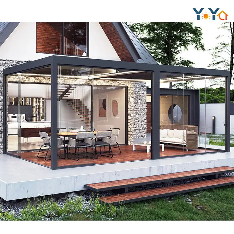 Customized Aluminum Bioclimatique Waterproof Sun Shade Motorized Sliding Canopy Awning Roof Louvered Pergola