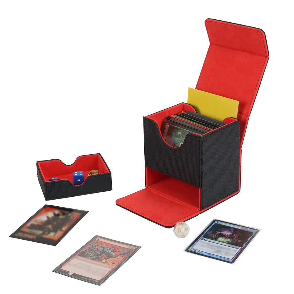 2 in 1 Card Deck Box for MTG Commander Decks Leather Deck Card Case for TCG Cards  with Magic Locking