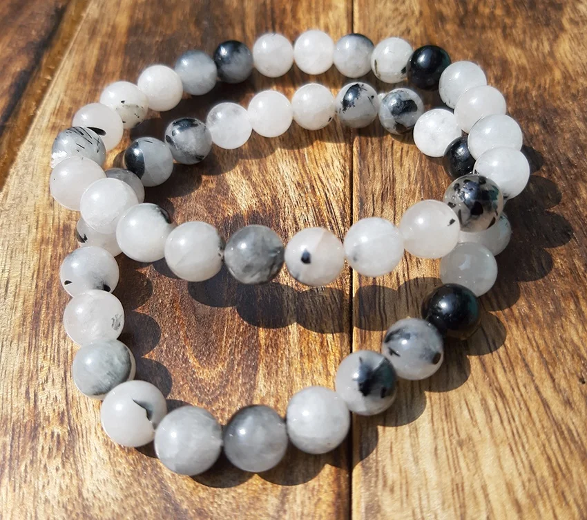 
Wholesale Natural Rutilated Quartz Beads Stretch Bracelet Handmade Gemstone 8mm Round beads Rutilated Black Tourmaline Bracelets 