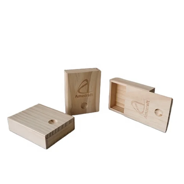 Solid Pine Wooden Small Size Box with Slide Lid Gift Storage Photo Stash Organizer