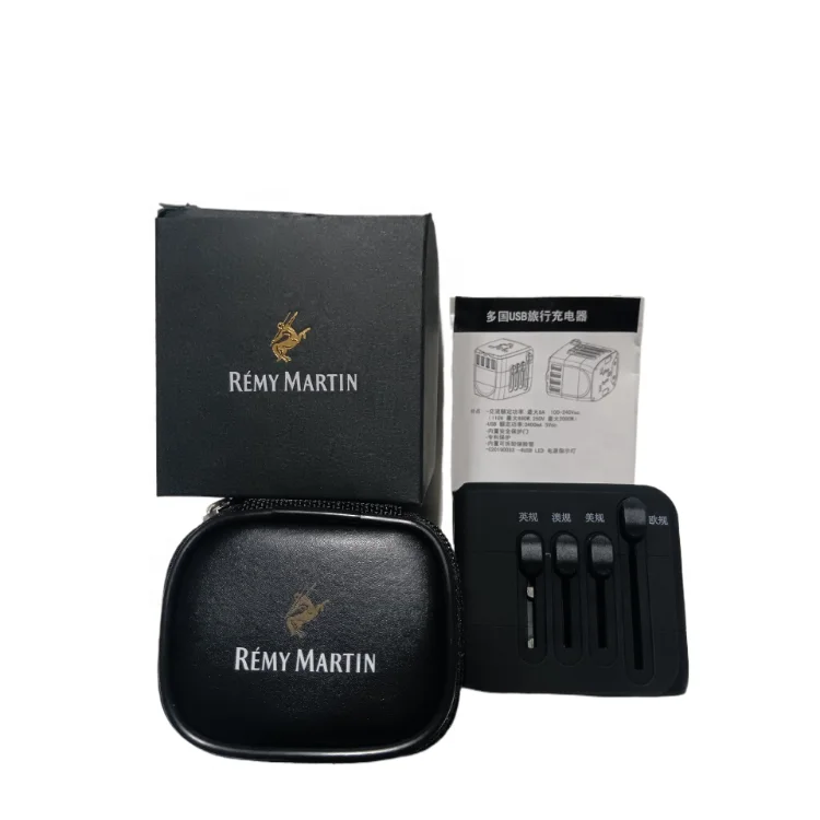 Custom logo Lightweight pu Portable zipper travel Gifts USB power converter Storage Bag for france famous brand promotion