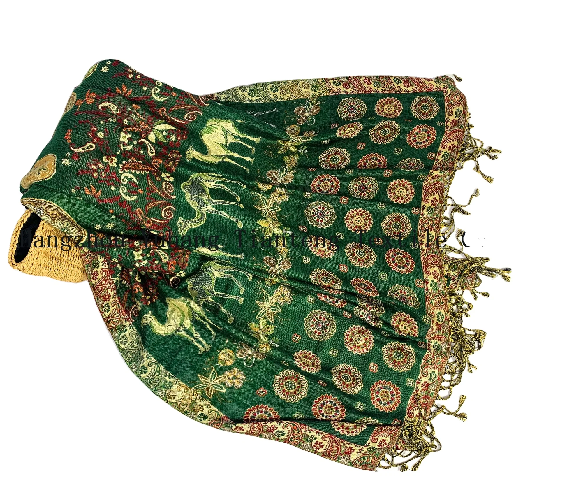 wholesale Dubai muslim pashmina shawl custom logo woven 60*180 100% Viscose kashmiri scarf