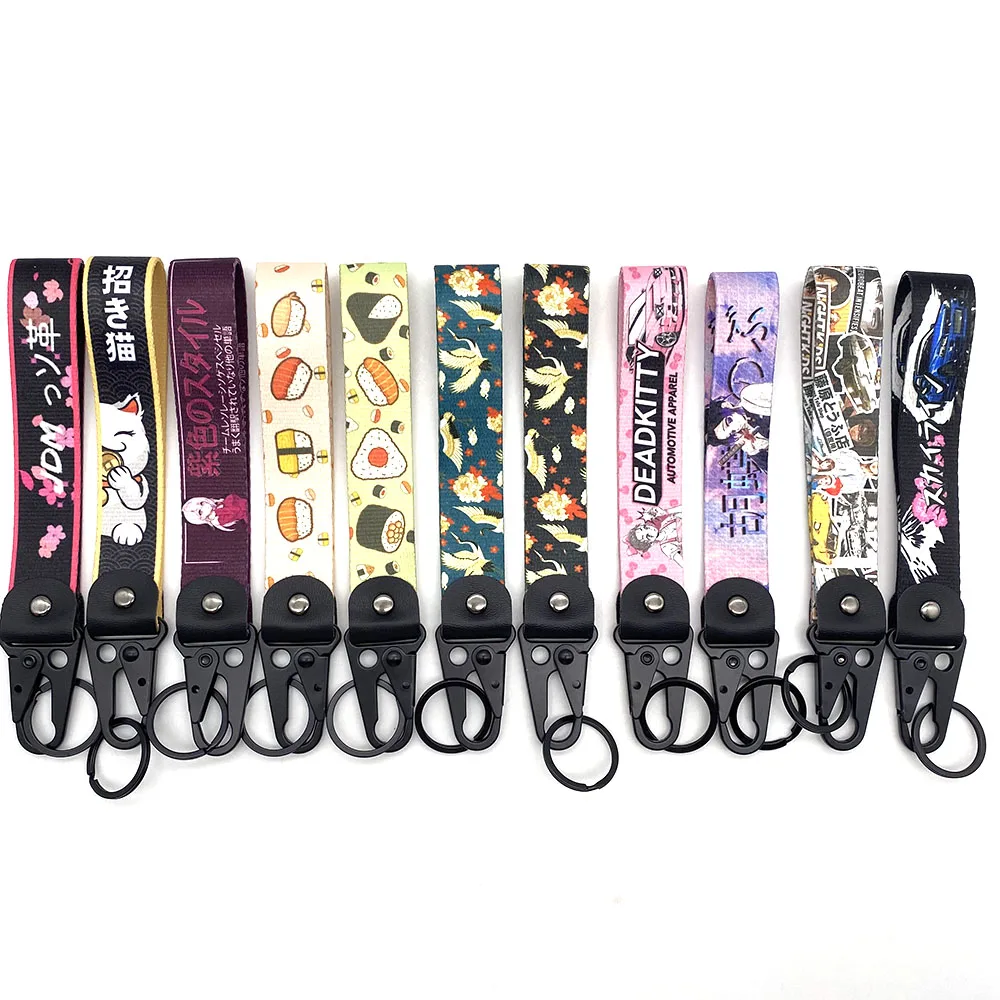 YYX Anime JDM Wristlet Keychain Lanyard Key Strap Two Sides print Nylon Rings Car Motorcycle Moto Bike Key Tag
