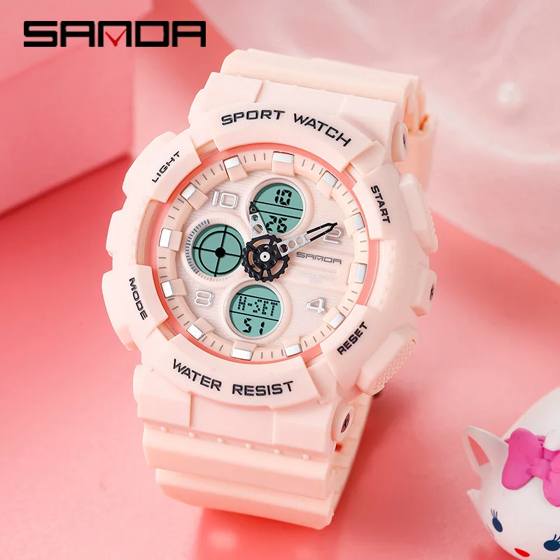 SANDA 6027   Wholesale Custom Logo Unisex Digital Watch Low Cost PU Strap Waterproofing Multi Function  Sports Watch Kit