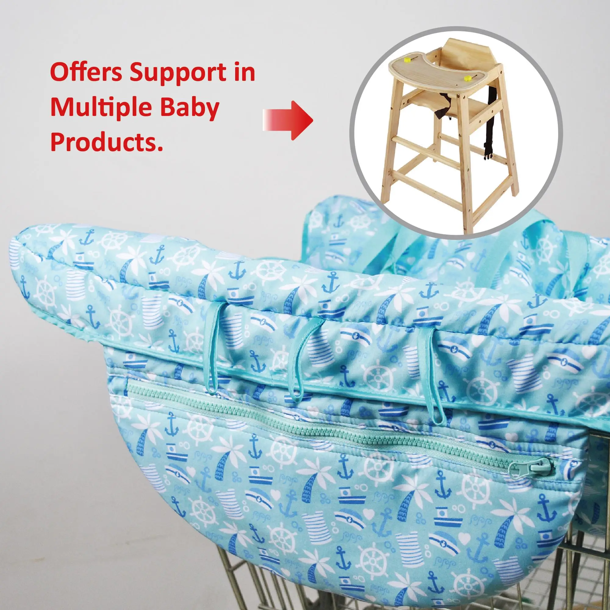 Premium Large Waterproof Seat Positioner 2 In 1 Unisex Kids Baby Shopping Cart Cover High Chair Cover with carry bag