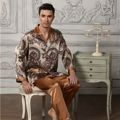
2019 Silk Pyjamas Mens Satin Pajamas Long Sleeve Sexy Couple Pajamas Set Silk Sleepwear 