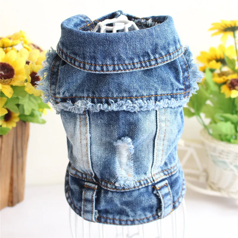 Blue Denim Lapel Vest Coat T-Shirt Costume Cute Girl Boy Puppy Dog Jean Jacket Clothes
