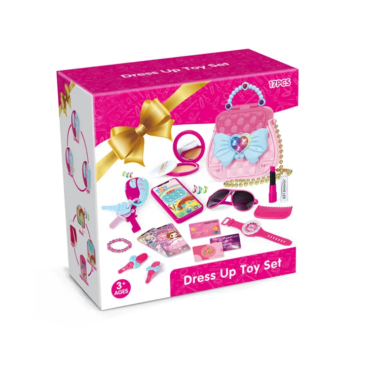 Little Girls  Pretend Play Purse 17 Piece Make Up Set  Toys for Girls 3+ Toy bag with Makeup, Smartphone Girls tool Toy Sets