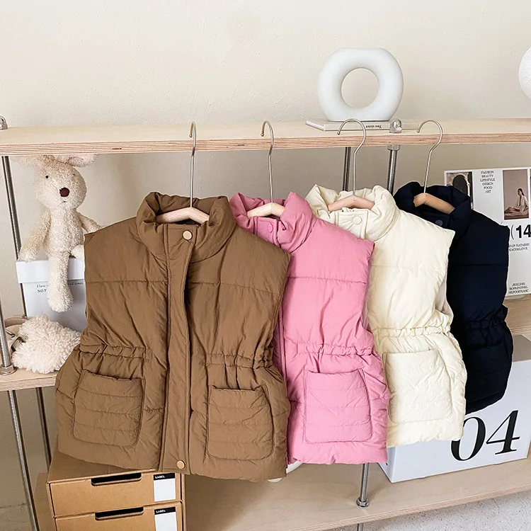 fall winter infant baby girls cotton padded vest toddler kids solid pink brown sleeveless jacket water proof clothing outfit 617
