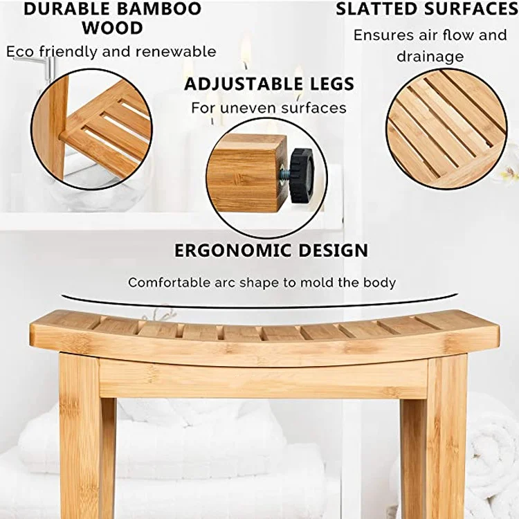  Durable Bamboo Shower Bench Seat Wood Chair Bathroom Tub