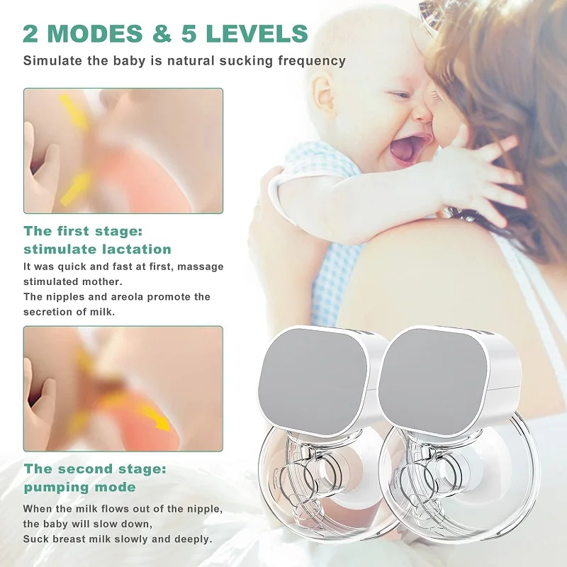 2022 Amazon Hot Sale Intelligent Handsfree Mini Wireless Wearable Electric Breast Pump
