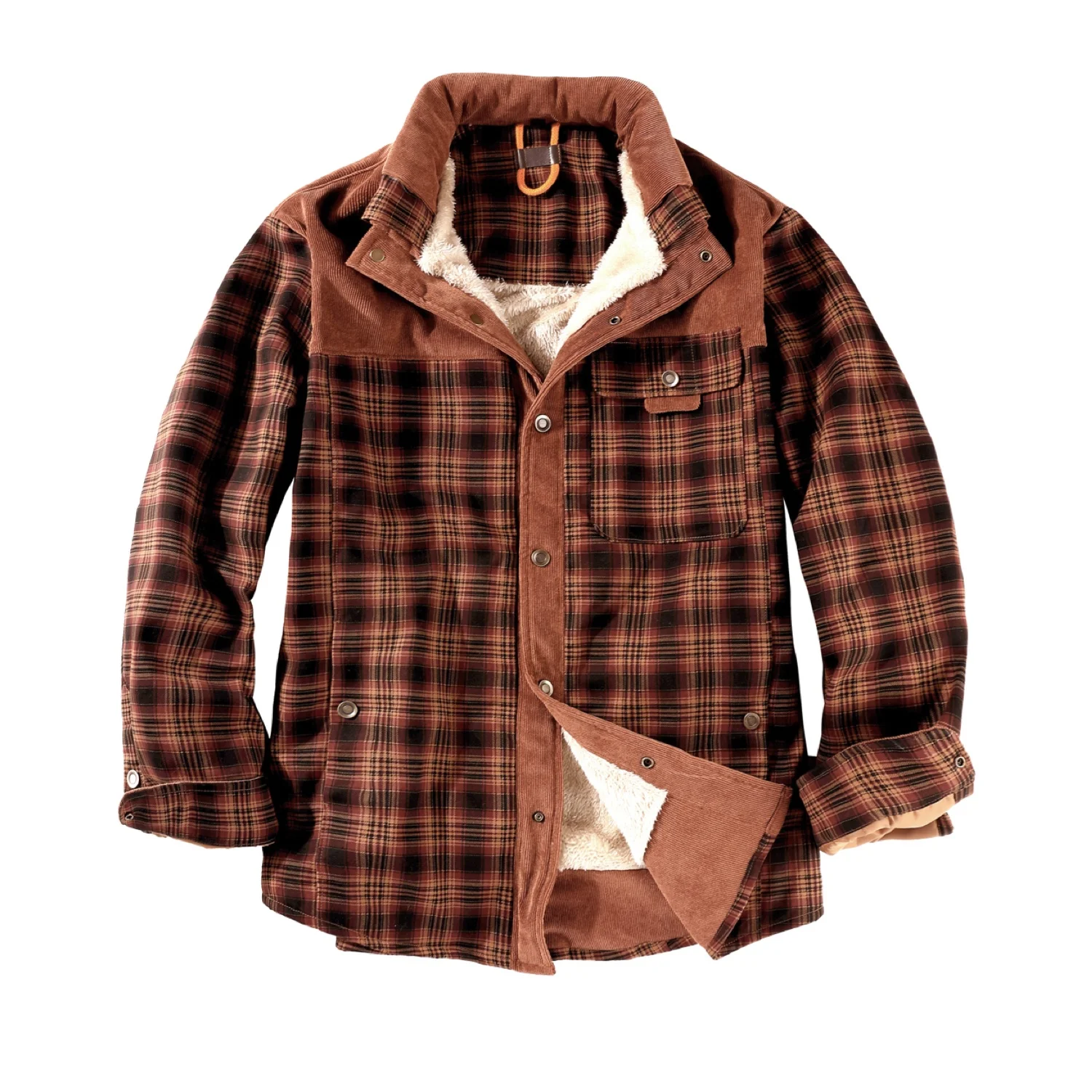 OEM Custom Logo Fleece Flannel  lined Plaid Shirt Oversized Fit Winter Jacket Mans in Stock