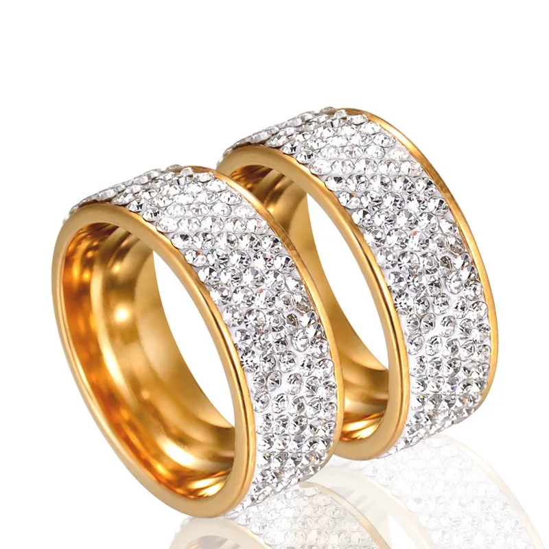 Wholesale women fashion simple design stainless steel ring, women full diamond zircon ring five rows of diamond clay zircon ring