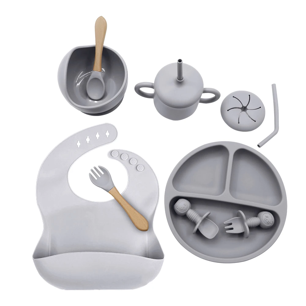 2024 bpa free soft silicon toddler tableware food grade infant silicone baby feeding set for kids children