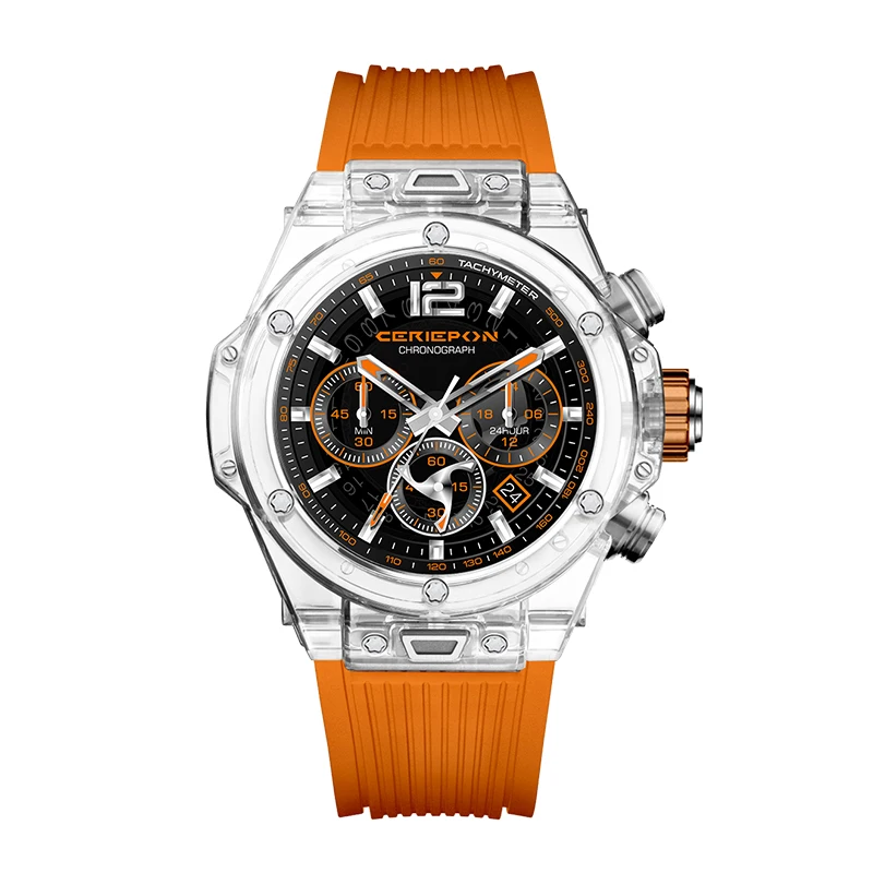 Custom Bulk Cheap Chronograph Quartz Transparent Plastic Water Resistance Watches