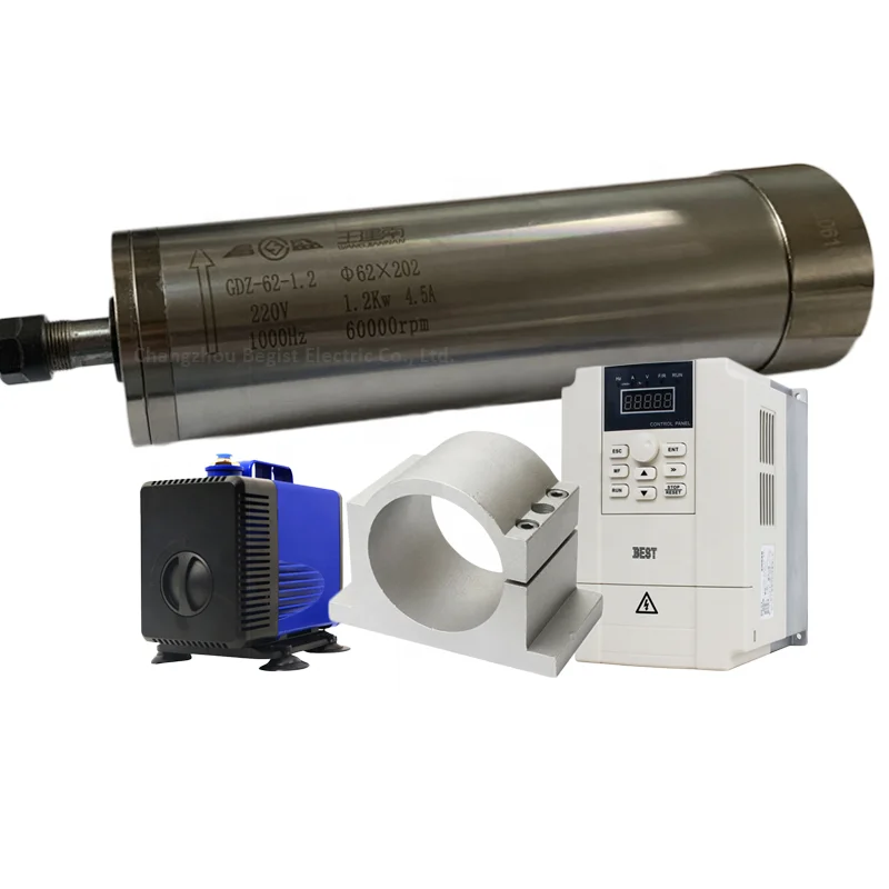 Original 1.2kw ER11 Water Cooled Spindle Motor 62mm 220v 380v 60000rpm 4pcs Ceramic Bearings engraving milling grinding