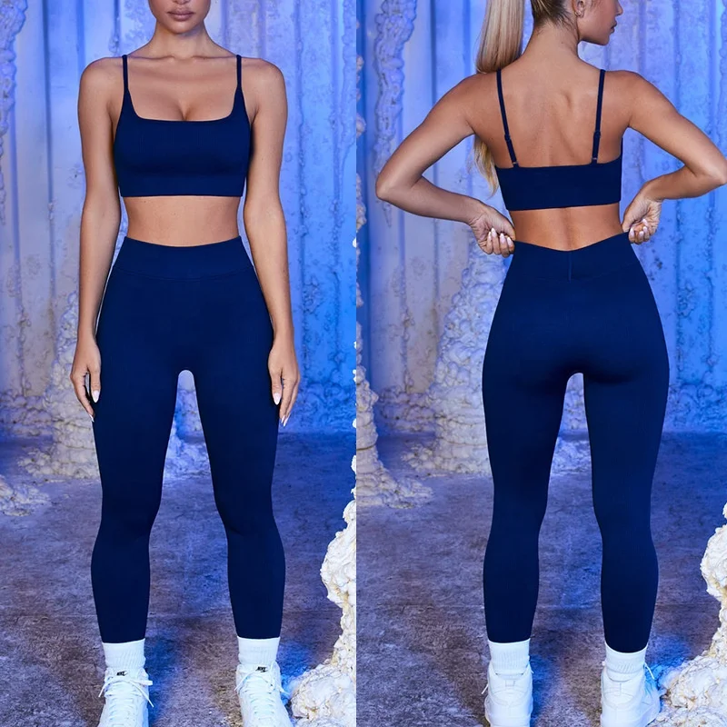 TikTok 2022 New Custom LuLu Women Active Wear High Elastic High Impact Workout Clothing Ribbed Seamless 7 Piece Yoga Set