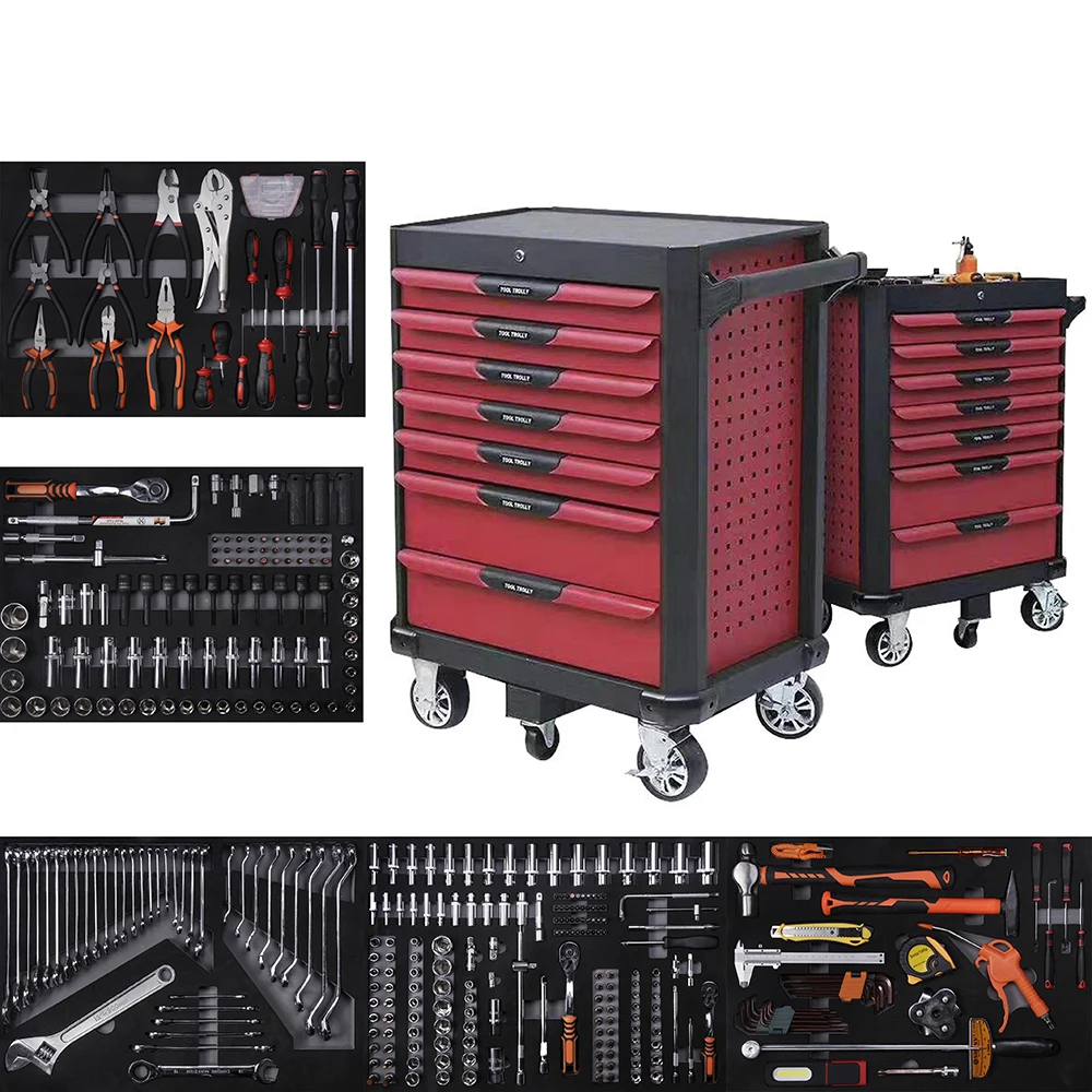 7 Drawers Rolling Metal Tool Cabinet Trolley Cart With Workshop Tool Sets Box Automobile Maintenance And Repair Industry