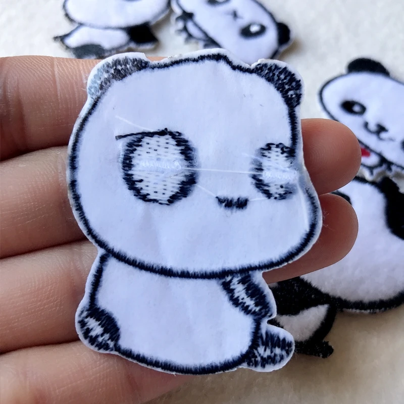 Cute cartoon fur embroidered fabric with red panda patches clothes with torn holes and adhesive patches