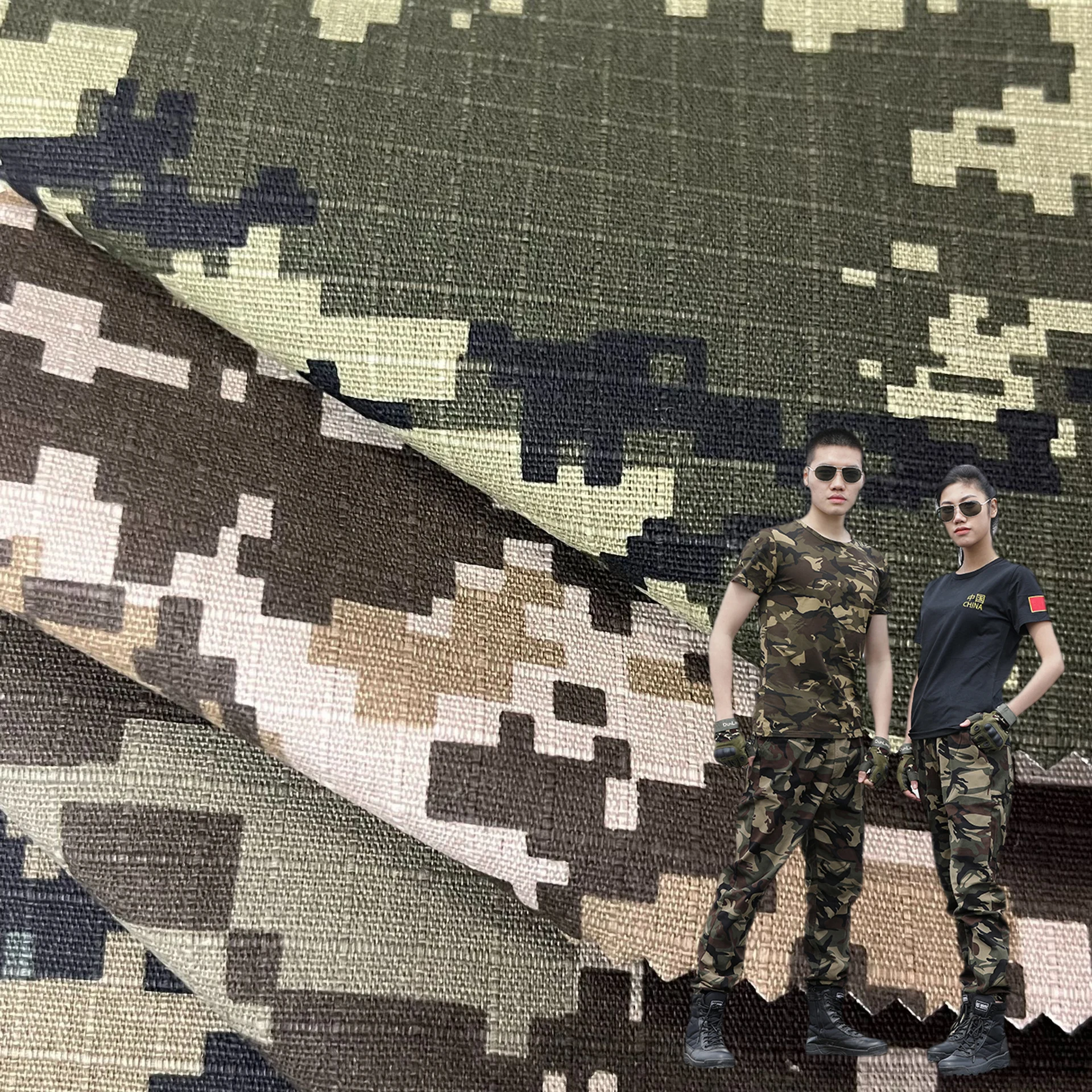 Wholesalers in China,90%cotton10%Polyamide fabric in army green color disruptive pattern